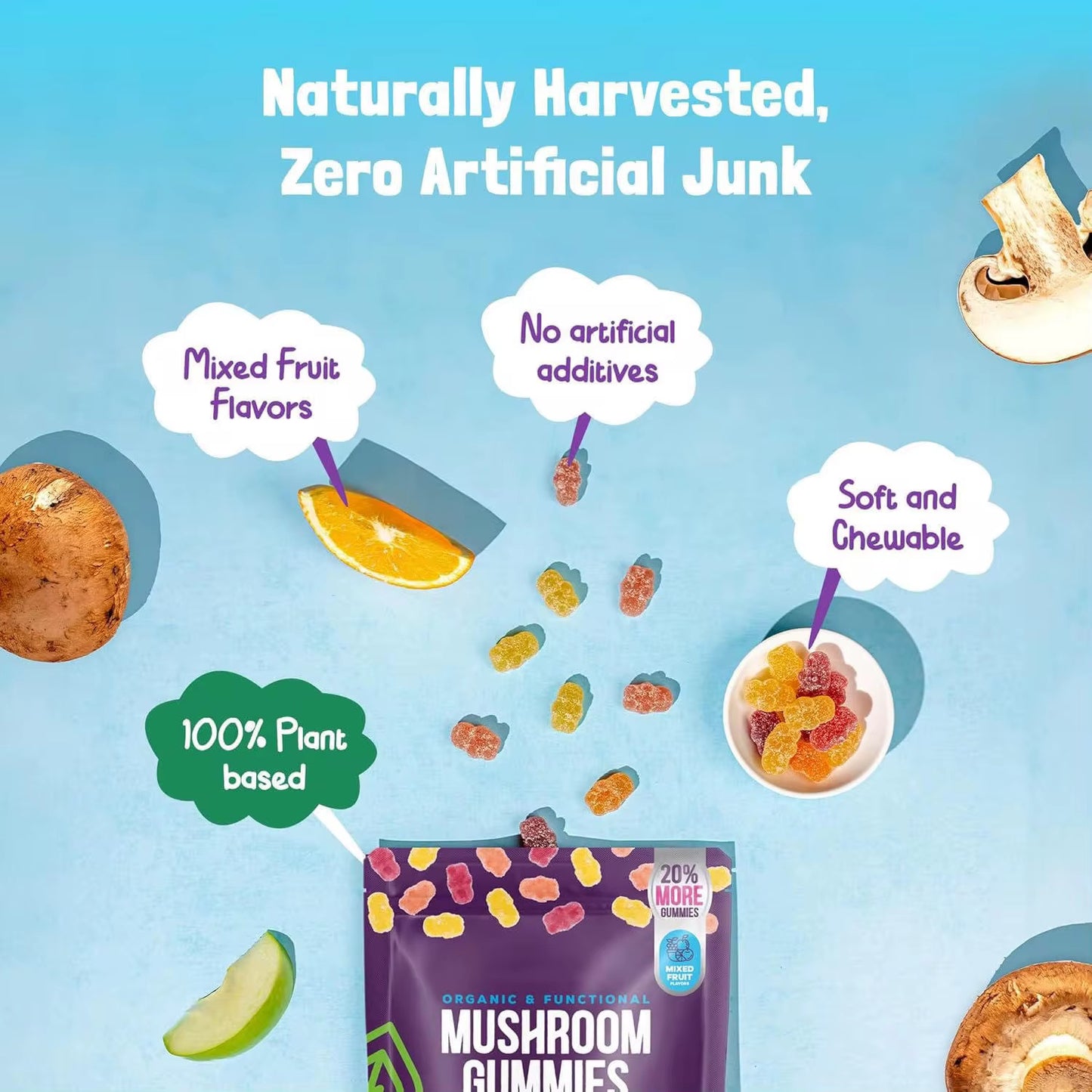 Organic Functional Mushroom Gummies
Daily Mind + Body Support in Every Bite